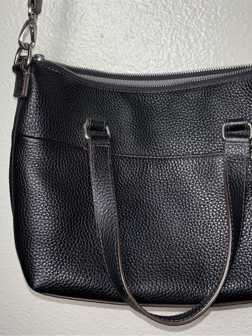 Fossil Black Pebbled Leather Convertible Satchel Crossbody Purse Mid Size - Picture 11 of 16